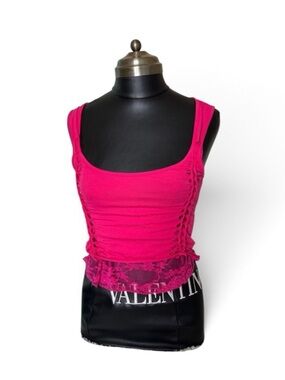 Current Mood Hot Pink Lace-Trim Tank